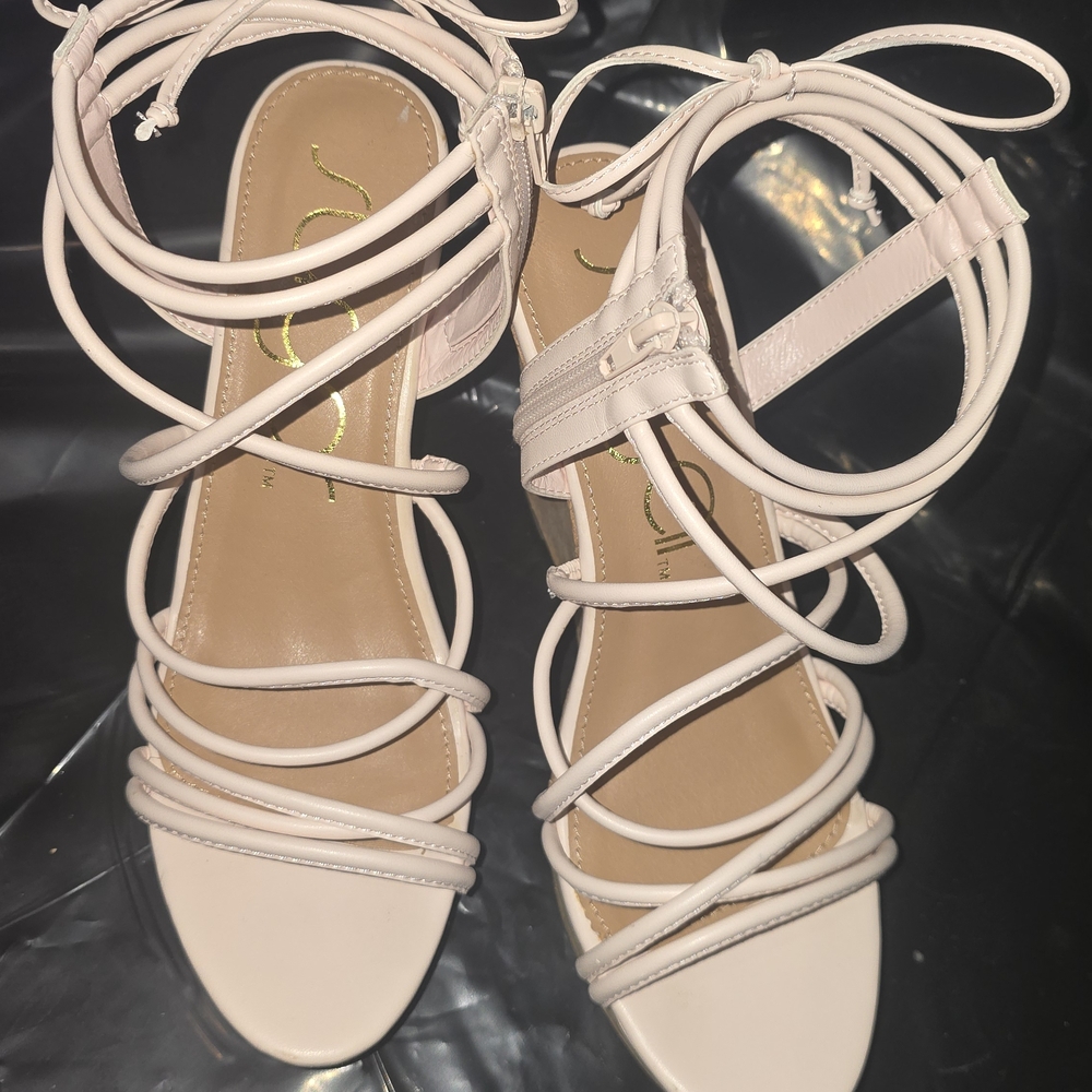 💕 Sugar Pale Pink Cork Wedge Sandals – Size 8.5M 💕